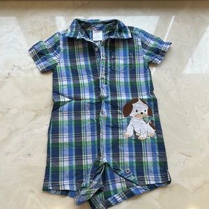 The Poky Little Puppy plaid shortalls